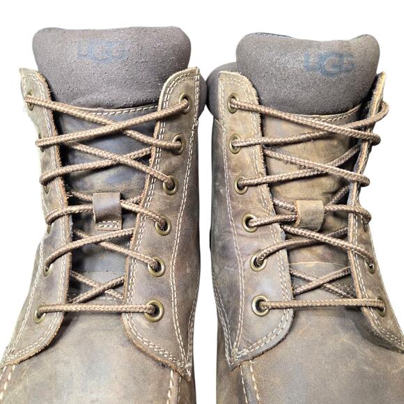 Men's UGG Biltmore Leather Waterproof Brown Size 11 Moc Toe Lace‎ Up Soft Comfy - Picture 8 of 16